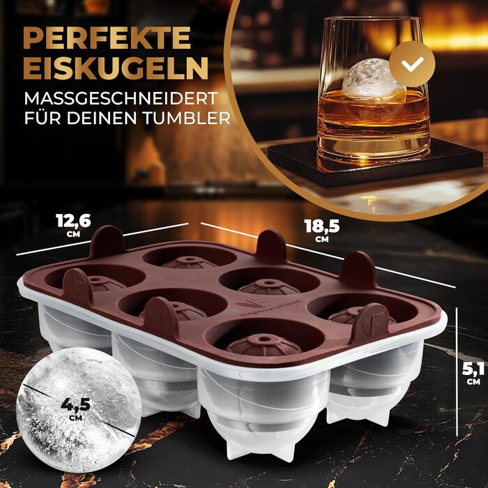 Neighbour's Friend Patented Round Ice Cube Molds 2-Pack - XXL Ice Ball Molds for Whiskey, Rum & Cocktails - 12 Ice Balls - Durable Platinum Silicone Ice Ball Molds, Dishwasher Safe
