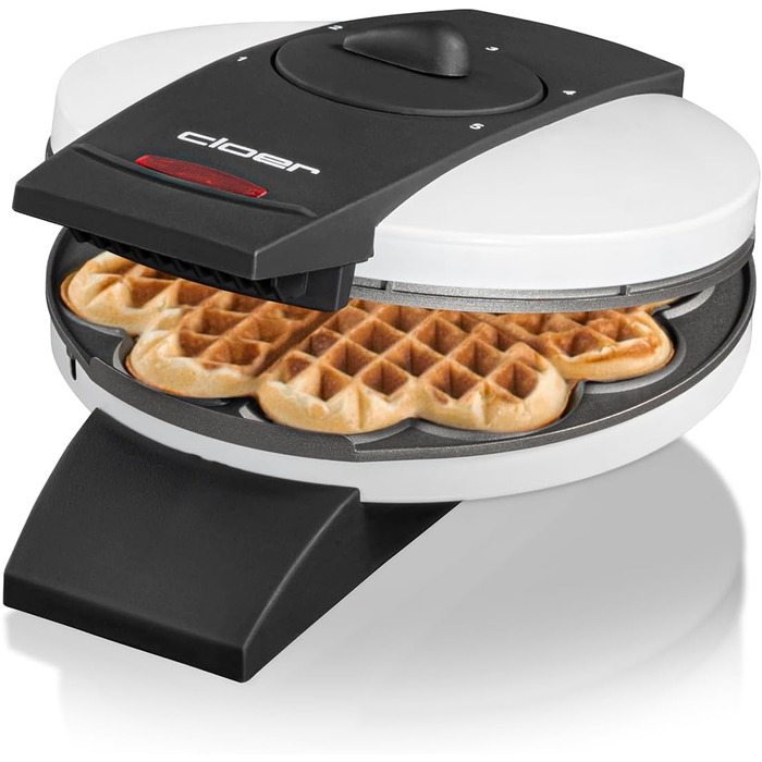 Вафельниця Cloer 1621 для класичних вафель у формі серця, 930 Вт, розмір вафелі 15,5 см, регульований ступінь прожарювання, білий колір, метал, одноразова