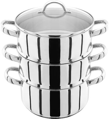 Набір пароварки Judge з нержавіючої сталі з 3 рівнями, 1 л каструля, 2 пароварки та кришка, підходить для індукційних плит, у подарунковій коробці (22 см)