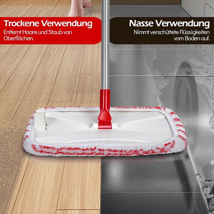 Набір для миття підлоги з відром, вичавлювач для підлоги, набір мопів 2 в 1 з регульованою ручкою з нержавіючої сталі та 6 мікрофібровими насадками, підходить для плитки та ламінату (Wischmopp Groβ)