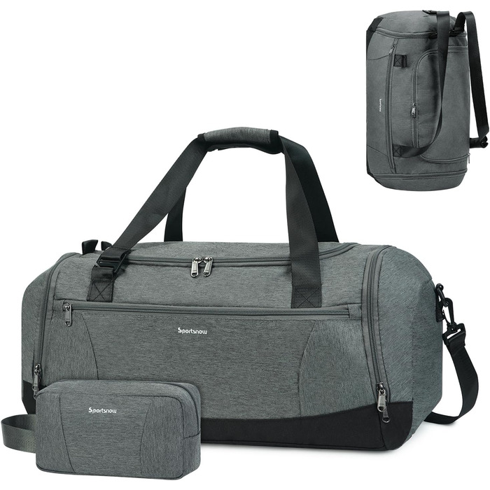 Sports Bag Backpack Duffle Bag for Men with Shoe Compartment & Wet Compartment and Toiletry Bag Weekender Bag Women's Gym Bag with Trolley Sleeve, Grey