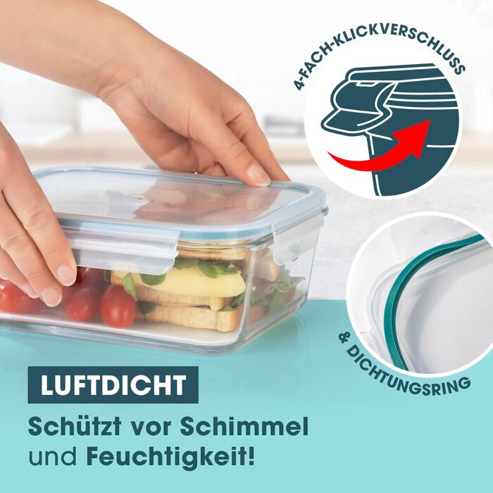 Gourmetmaxx Набір контейнерів для зберігання продуктів Glas-Frischhaltedosen Klick-it 6 шт. (1.6л, сині) - для Meal Prep, мікрохвильовки, морозилки