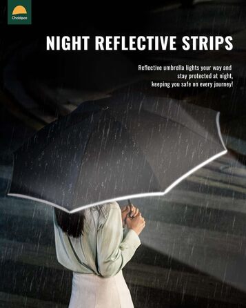 Чакіпі Регульований парасолька великого розміру, стійкий до сильного вітру, з відбиваючим покриттям, для чоловіків та жінок – автоматичний парасолька-тростина, компактний, для подорожей, чорний, покриття 210T, діаметр 106 см