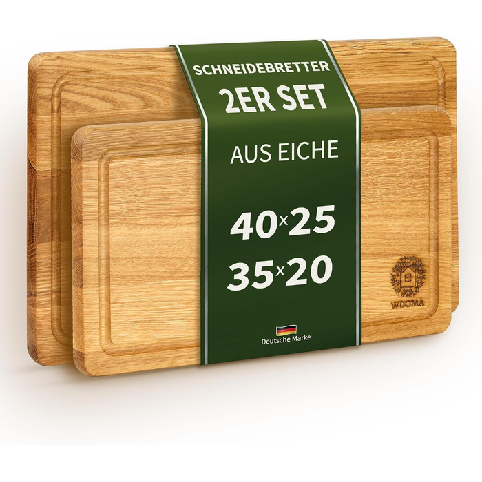 WDOMA Cutting Board Set - Oak Wood - 2-Piece Set - 40x25 / 35x20 - XL/L Cutting Boards - Wood Board for Kitchen - Cutting Board Wood - Wooden Cutting Board - Kitchen Wood Board