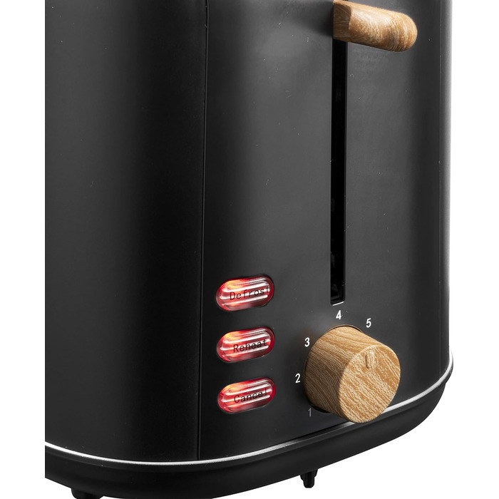 Тостер Bestron Satin Collection: 2 камери, 7 рівнів підсмажування, крихтозбірник, підставка для тостів, 1000 Вт, чорний/дерево