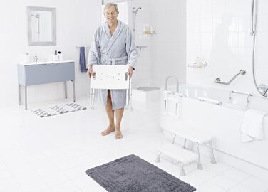 RIDDER Assistant A0050301 Folding Bath Seat, Stool, Bath Stool, White, approx. 57x32x47-51 cm