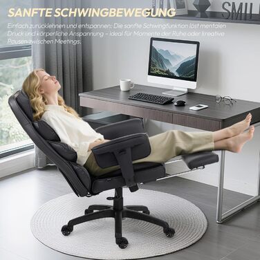 Ігровий крісло Dowinx, ергономічний офісний крісло з кишеньковим пружинним подушками, крісло для начальника з двошаровою м'якою спинкою та регульованою поперековою подушкою, підлокітниками та підставкою для ніг, PC крісло (Чорний, PU)