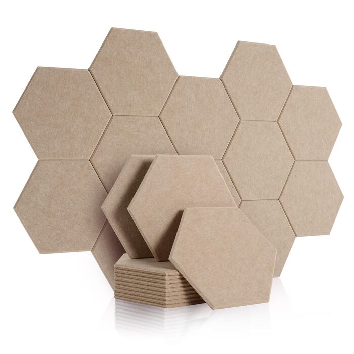 Акустичні панелі Rdutuok гексагон 30x26x1 см, шумопоглинаючі стінові панелі для студії, офісу та декору, 12 шт. (темно-верблюжий)