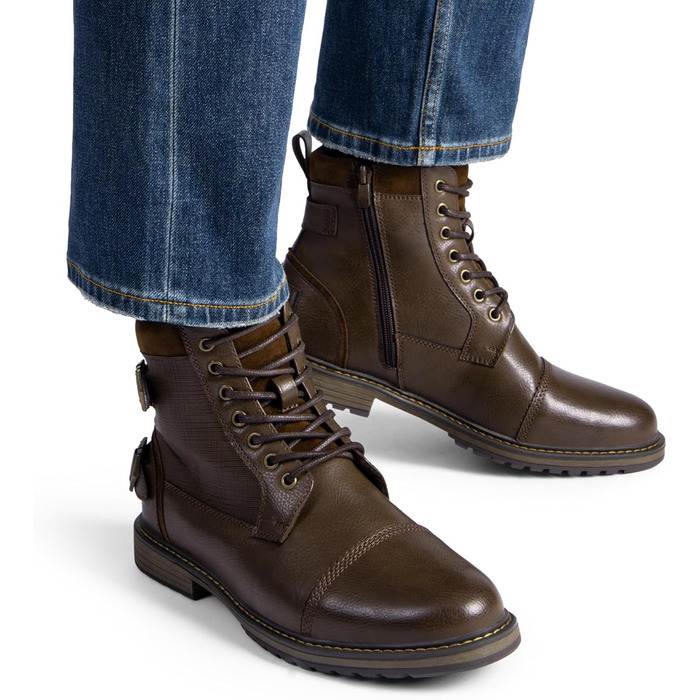 Мотоциклетні черевики Bruno Marc для чоловіків: стильні ботинки на шнурівці з блискавкою, коричневі (44 EU)