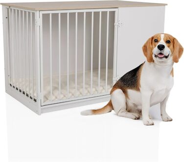 PAWHOME XL Клітка для собак, 102x60x66 см, білий/дуб, з мисками, до 30 кг