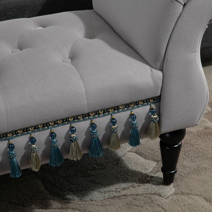 HOMCOM Bench, upholstered bench, ottoman, wooden bench made of polyester, rubber foam, grey, 117x40x58cm for living room & bedroom