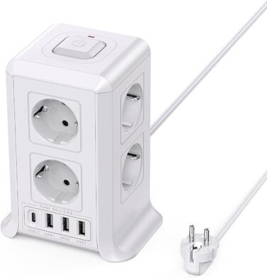 Багаторозкладна мережева панель Sameriver 8-fach з вимикачем, 4 USB, захист від перенапруги, 5 м, біла
