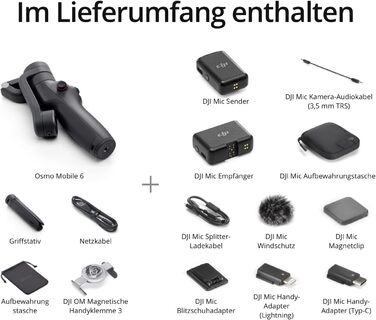 Стабілізатор DJI Osmo Mobile 6 для iPhone/Android, 3-осьовий, з розсувним штативом, трекінг об'єкта, для Vlogging, YouTube, TikTok (Slate Gray, з мікрофоном DJI Mic)