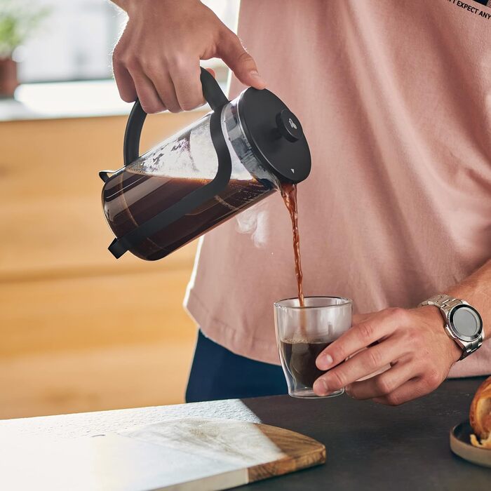 Тчибо Френч-прес для приготування кави вручну, 800 мл, з термостійкого боросилікатного скла, нержавіюча сталь, чорний