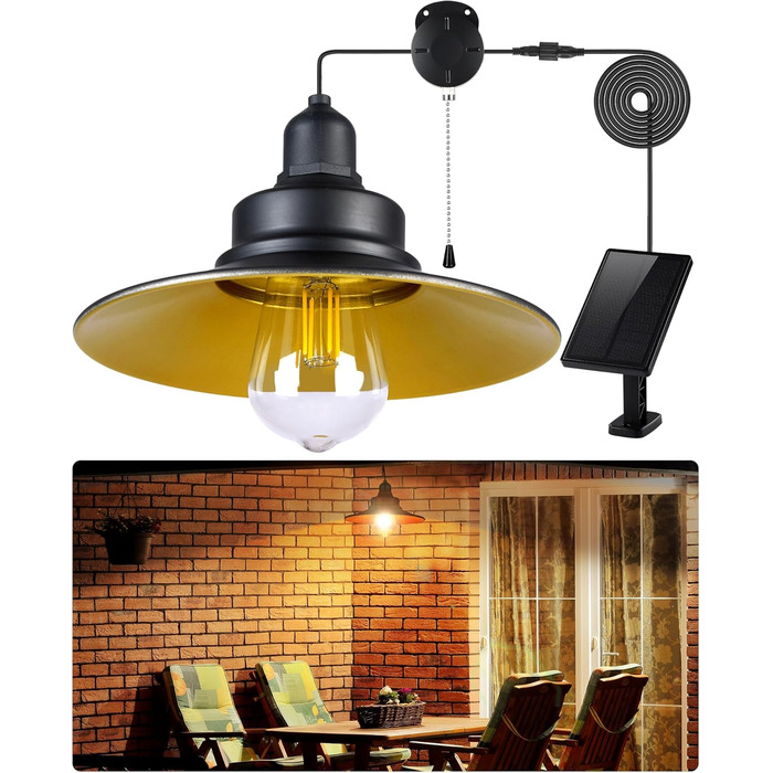 FabStyl Solar Hanging Light for Outdoor/Indoor, Solar Lamps Pendant Light with Pull Switch & E27 Bulb, IP65 Waterproof for Garden Pergola Garage