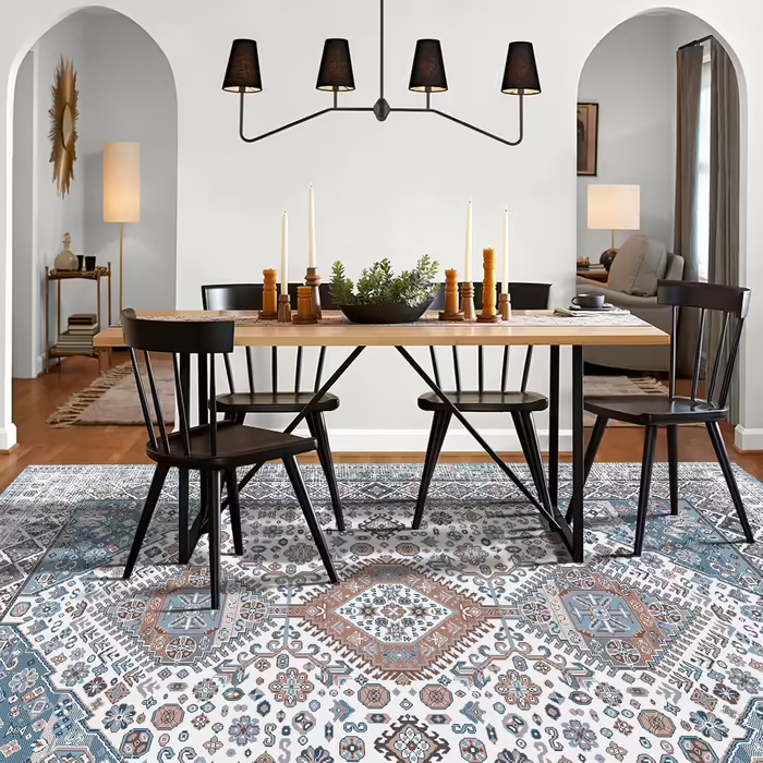 OMERAI Large Rug - Living Room Rug 200x290CM, Bedroom Rug Dark Blue, Oriental, Soft Short Pile Carpet - Machine Washable Rugs Dark Blue 200 x 290 cm