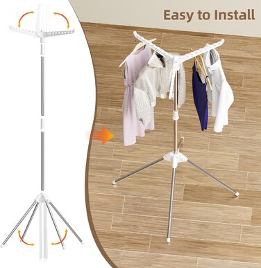 Сушарка для білизни складана, біла, з 3 крилами, нержавіюча сталь - для дому та вулиці