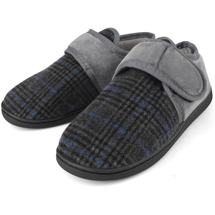 Теплі халапи для чоловіків TIESTRA з флокуванням, для діабетиків, широка нога, з фетрової в'язки, з підошвою з піною Memory Foam, з застібкою-липучкою, розмір 41-47 (Смужки сірого кольору, 46 EU)