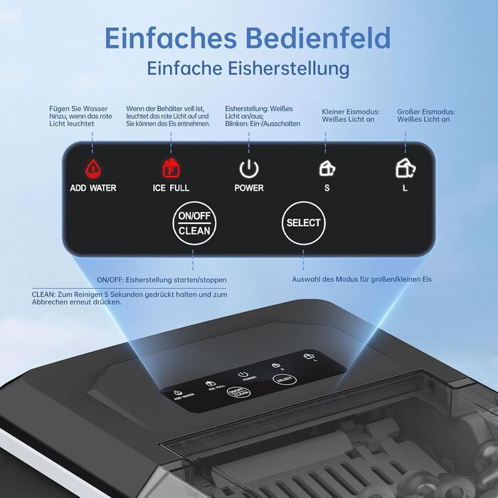 Машина для приготування льоду WIE 1.3 л з лопаткою, 9 кубиків за 6 хвилин, тиха, самоочисна, для кухні, офісу, бару, вечірки (срібна)