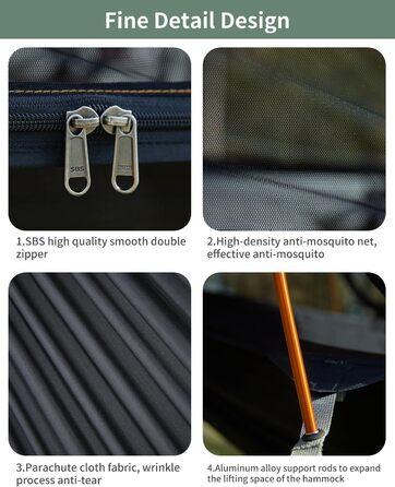 Гамак-намет для кемпінгу з москітною сіткою та сонцезахистом, 290x140 см, великий простір, багатофункціональний, легкий, з ременями для кріплення до дерева, підлоговий намет для відпочинку на природі, пішохідний туризм, зелений