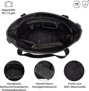 Сумка жіноча шкіряна через плече Berliner Bags Verona, велика шопер-сумка з YKK-блискавкою, темно-сіра