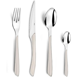 Amefa ECLAT Cutlery Set White Dinner Cutlery 24-Piece for 6 People Stainless Steel Rust-Proof High-Quality Plastic Handle Shells Dishwasher Safe Cutlery Set 6 People Camping Cutlery