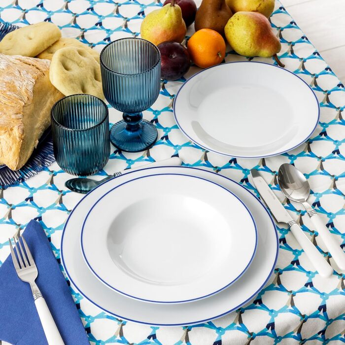 Набір посуду Baroni Home Blue Line (18 предметів) для 6 осіб: тарілки, супові тарілки, десертні тарілки, порцеляна