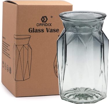 Скляна ваза OFFIDIX з градієнтом кольорів, багатоколірна, геометричний дизайн, для квітів, декору, весіль, свят, офісу або дому (прозора сіра)