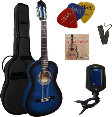 Класична гітара концертного класу, блакитна, з чохлом, тюнером, струнами нейлон та 3 медіаторами