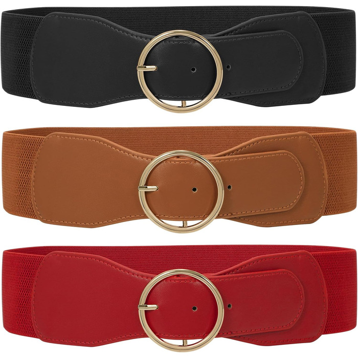 Еластичний ремінь для талії WERFORU 3 шт. для жінок. Широкий пояс для суконь, джинсів. Розміри S/M (63-82 см)