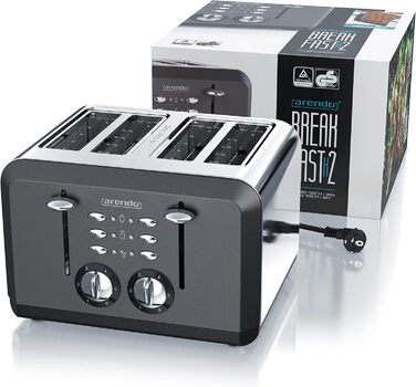 Arendo - Automatic 4-Slice Toaster in Stainless Steel, toasting up to four sandwiches and toast slices, browning level 1-6, warming and defrost function, crumb tray, 1630 W, GS certified A: Cool Grey