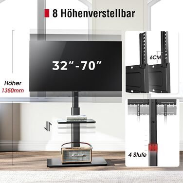 AOKCOS TV Stand - Adjustable Swivel & Tilt Floor Stand for 32-70 inch TVs (up to 40kg, VESA 400x400mm) - Black