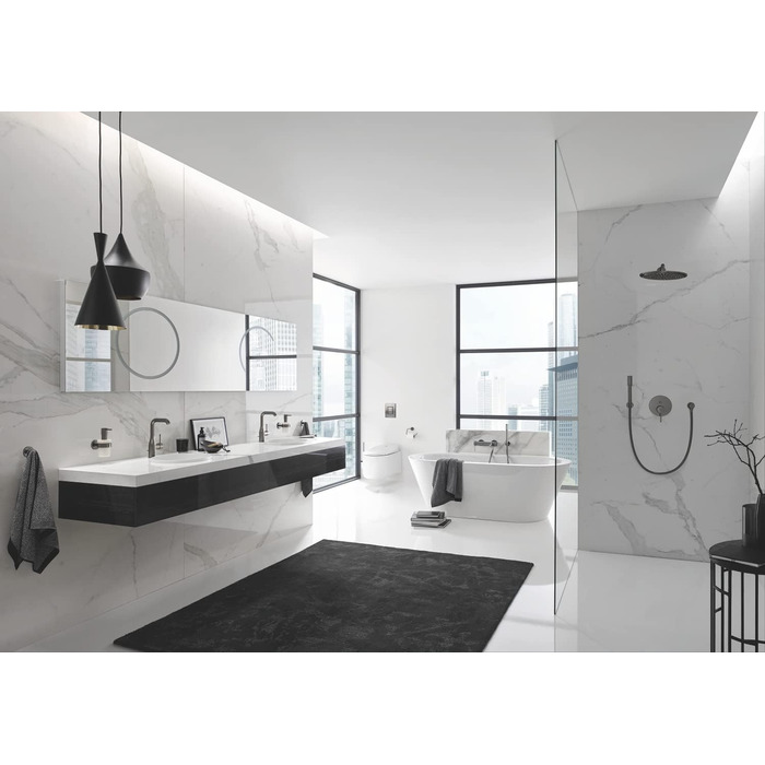 GROHE Essentials Toilet Paper Holder - No Drill Mounting, Adhesive, Brushed Hard Graphite Finish