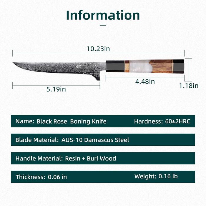 Японський ніж Kiritsuke FINDKING 9 дюймів (5,5 дюймів для філетування), Дамаск, для професійних та домашніх кухарів (серія BLACK-ROSE)