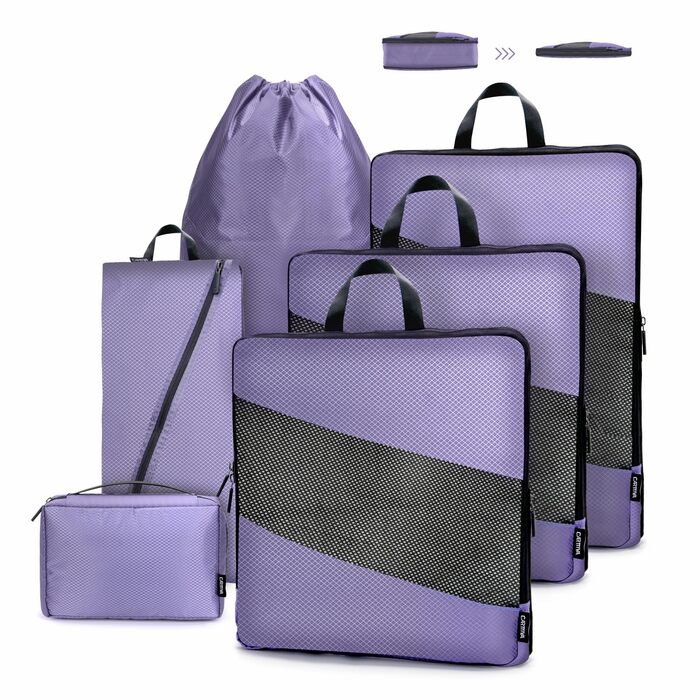 Органайзери для валізи компресійні, набір 6 шт. (Ельфенбайн, фіолетові) - Куби для пакування, компресійні пакети для подорожей