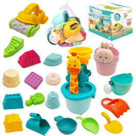 JoyGrow Kids Sand Toys, Beach Toy Set in Reusable Mesh Bag, Water Toys with Shovels and Buckets, Sandbox Bucket Animal Molds, Bath Toys for Boys and Girls