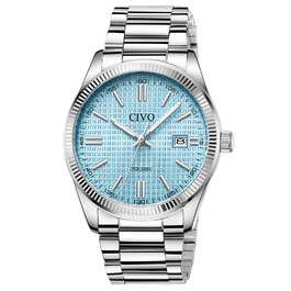 Чоловічий годинник CIVO з нержавіючої сталі: аналоговий годинник для бізнесу з датою, що світиться - водонепроникний для роботи та відпочинку. Стильний подарунок для чоловіків (сріблястий, синій)
