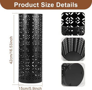 Металева підставка для парасоль та тростинок Rain Collection, 15x15x42 см (Чорний)