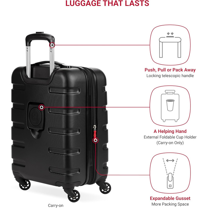 Чемодан SwissGear 7366 з жорстким корпусом та розширюваною конструкцією, з колесами (2 шт., 19/27 дюймів, чорний)