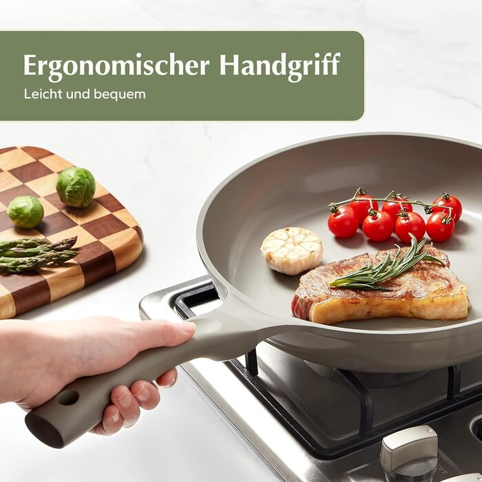 Набір посуду Redchef: 11-ти частинний набір каструль та сковорідок з керамічним покриттям, індукційний, PTFE-free, PFAS-free, для всіх типів плит, стійкий до миття в посудомийній машині (сірий)