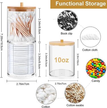 Організатор для косметики ALINK, 3 шт. Ватні палички, аптекарські склянки для ванної кімнати, бавовняні диски, нитки зубні, косметичні губки, шпильки для волосся (прозорий)