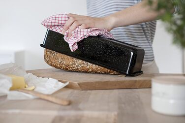 Riess, 0638-022, Professional Baker's Baking Pan, King Cake Mold, Capacity 1.7 Liters, Height 7.8cm, Width 10cm, Length 30cm, Enamel, Black, Bread Baking Pan, Induction, Enamel Baking Pan, Loaf Cake Pan