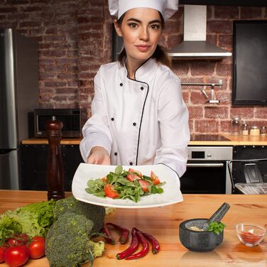 Гранітний ступка з пестиком Relaxdays - для спецій та трав, Ø 16 см, 400 мл, сірий