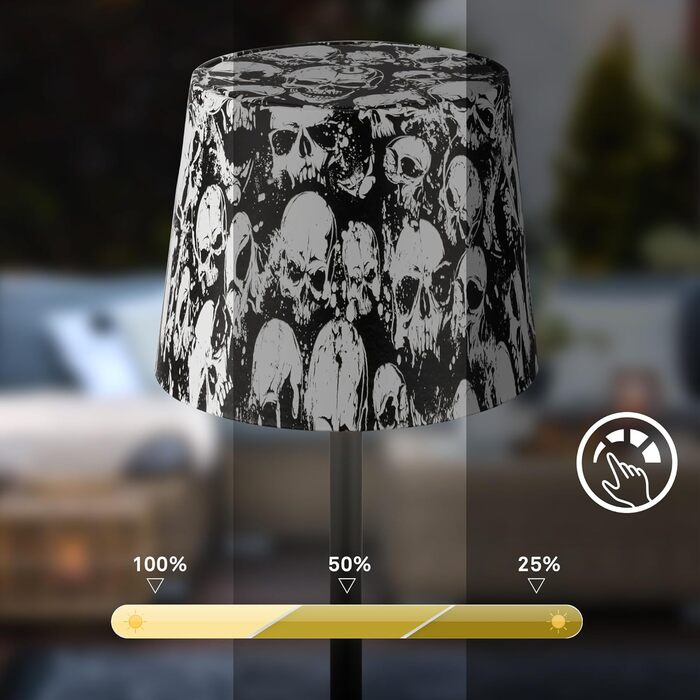 LED настільна лампа BRILONER з бездротовим живленням, регульована яскравість, сенсорне управління, для дому та кемпінгу, з дизайном черепів, Ø105x260 мм