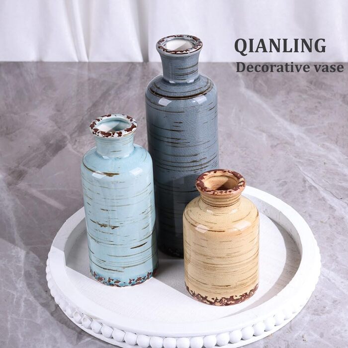 Набір керамічних ваз (3 шт.) для декору інтер'єру, сучасний, рустикальний стиль, для вітальні, кухні, ванної кімнати