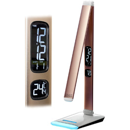 LED лампа Eaxus® для робочого столу 12 Вт з RGB підсвічуванням - регульована настільна лампа 500 lm, сенсорне управління, годинник, календар та індикатор температури, офісна лампа, аксесуари для столу, мідного кольору