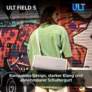 Sony ULT Field 5 – Портативна Bluetooth колонка з ULT Power Sound, IP67 (водонепроникна, пилозахищена, ударостійка), 12 год роботи, білий