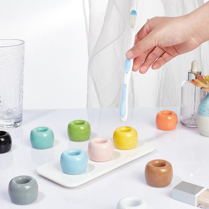 AHANDMAKER 12-Piece Small Mini Toothbrush Holders Ceramic, Multicolor Handmade Ceramic Toothbrush Holder Sets, Elegant Mini Ceramic Toothbrush Holders for Bathroom Vanities