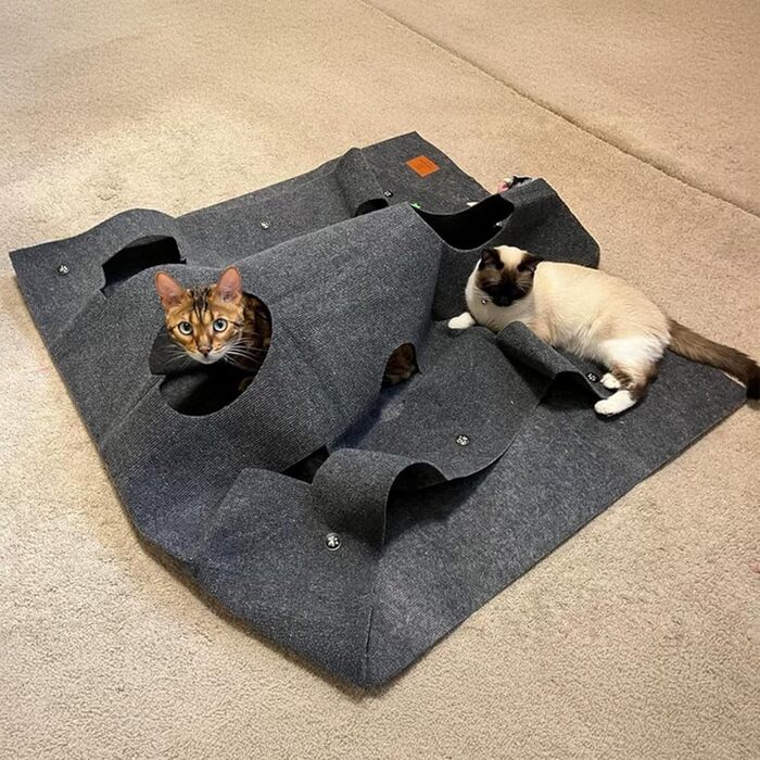 Килимок-ігровий для котів з тунелем та мішечком, інтерактивна іграшка, активний центр для котів, килимок для полювання, інтелектуальна іграшка, 100x100 см