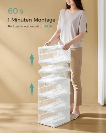 SONGMICS Shoe Cabinet 3-Piece Set, with 18 Shoe Boxes, Integrated Shoe Organizer, Foldable, Portable, for Shoe Sizes up to 46, 1-Minute Assembly, Transparent-Cloud White LSP207W01